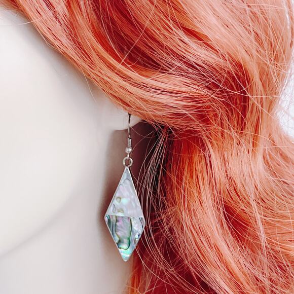 VTG Alpaca Mexico Abalone Mother Of Pearl Dangle Earrings 1960s-70s Mid Century - Picture 2 of 10